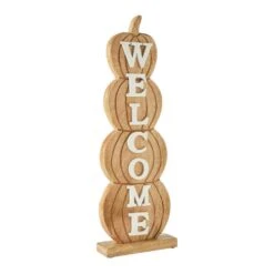 24.5 In. Wooden Harvest Tabletop Welcome Pumpkin Stack -The Home Depot Shop vhc brands indoor fall decorations 85465 1f 1000