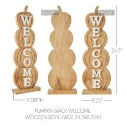 24.5 In. Wooden Harvest Tabletop Welcome Pumpkin Stack -The Home Depot Shop vhc brands indoor fall decorations 85465 44 1000