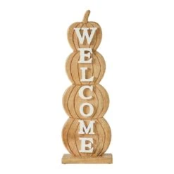 24.5 In. Wooden Harvest Tabletop Welcome Pumpkin Stack