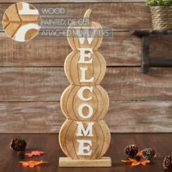 24.5 In. Wooden Harvest Tabletop Welcome Pumpkin Stack -The Home Depot Shop vhc brands indoor fall decorations 85465 fa 1000