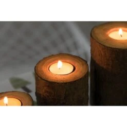 Vintiquewise 3.75 In. H Bark Wooden Pillar Tree Stump Tea Light Rustic Candle Holder (Set Of 3) -The Home Depot Shop vintiquewise indoor fall decorations qi003888 3 76 1000