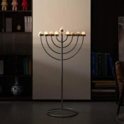 Vintiquewise 47.75 In. Silver Modern Lighting Thin Pipe Hanukkah Menorah Holiday Candles, 9 Branch 9 Vintiquewise 47.75 In. Silver Modern Lighting Thin Pipe Hanukkah Menorah Holiday Candles, 9 Branch -The Home Depot Shop vintiquewise menorahs qi004118 si l 4f 1000