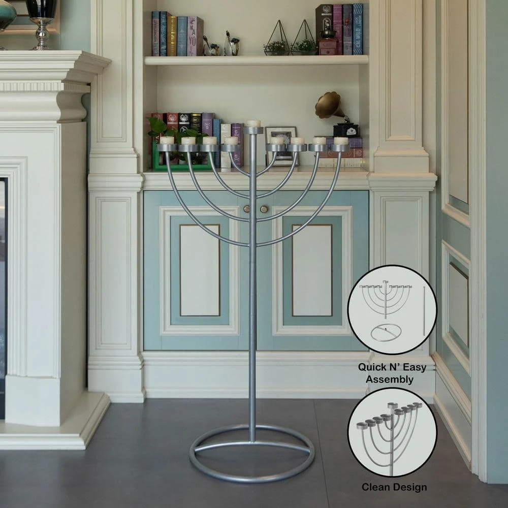 Vintiquewise 47.75 In. Silver Modern Lighting Thin Pipe Hanukkah Menorah Holiday Candles, 9 Branch 7 Vintiquewise 47.75 In. Silver Modern Lighting Thin Pipe Hanukkah Menorah Holiday Candles, 9 Branch - Image 7