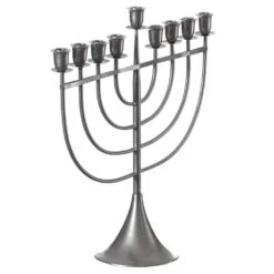Vintiquewise Modern Solid Metal Judaica Hanukkah Menorah 9 Branched Candelabra, Aluminum Small