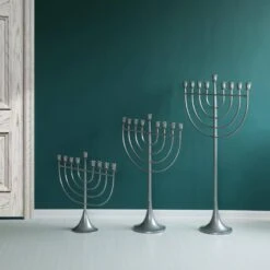 Vintiquewise Modern Solid Metal Judaica Hanukkah Menorah 9 Branched Candelabra, Aluminum Small -The Home Depot Shop vintiquewise menorahs qi004119 al s fa 1000