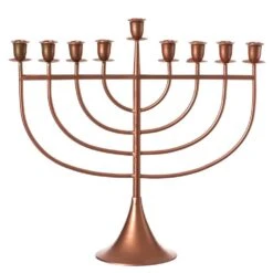 Vintiquewise Modern Solid Metal Judaica Hanukkah Menorah 9 Branched Candelabra, Copper Small