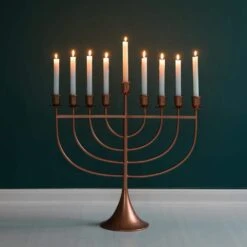Vintiquewise Modern Solid Metal Judaica Hanukkah Menorah 9 Branched Candelabra, Copper Small -The Home Depot Shop vintiquewise menorahs qi004119 br s fa 1000