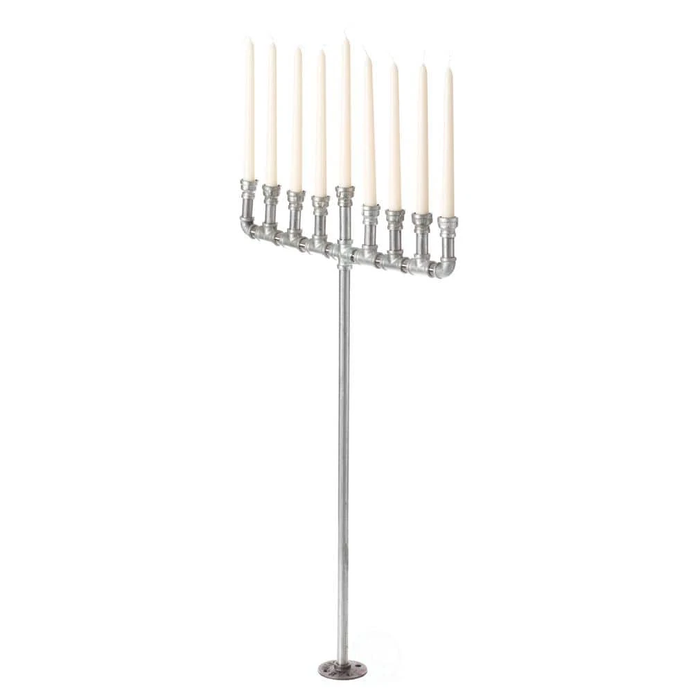 Vintiquewise Industrial Galvanized Antique Silver Metal Pipe Hanukkah Menorah 1 Vintiquewise Industrial Galvanized Antique Silver Metal Pipe Hanukkah Menorah