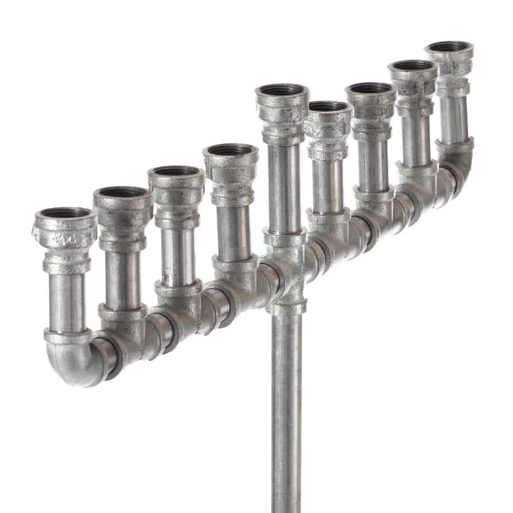 Vintiquewise Industrial Galvanized Antique Silver Metal Pipe Hanukkah Menorah 2 Vintiquewise Industrial Galvanized Antique Silver Metal Pipe Hanukkah Menorah - Image 2