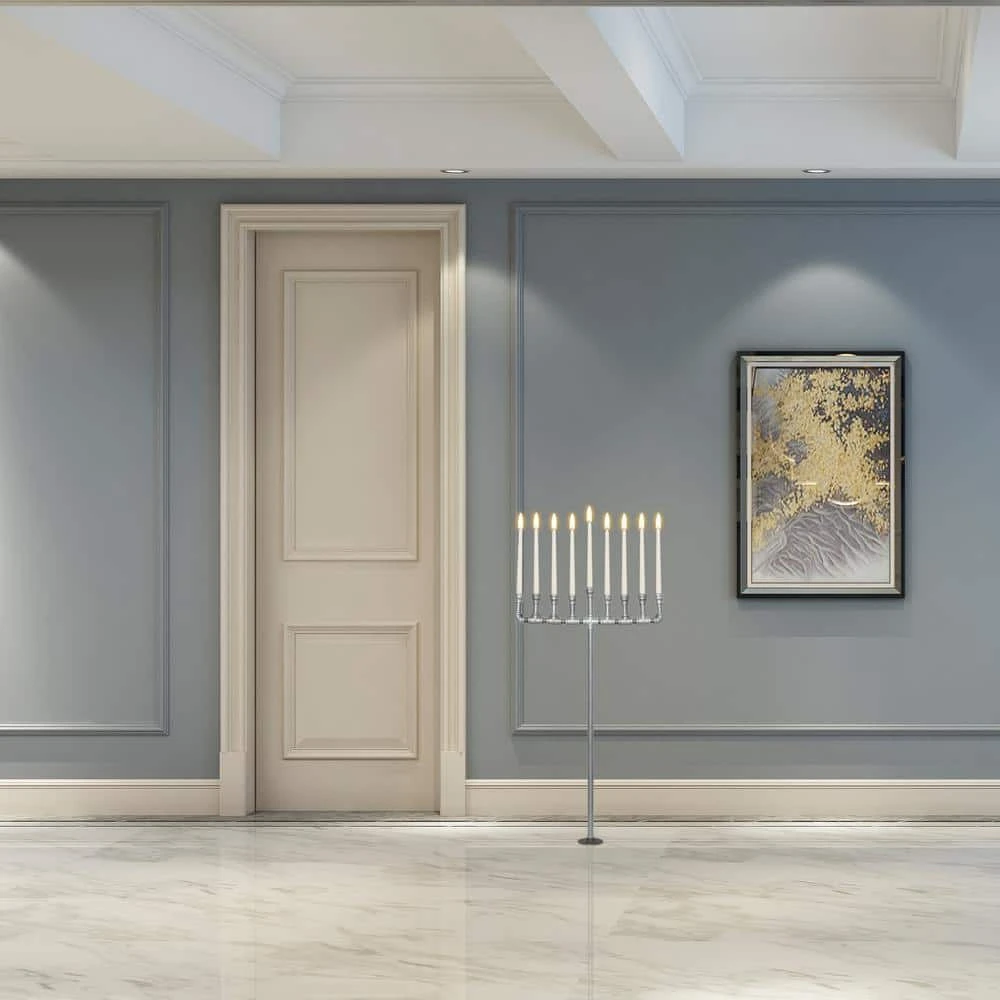 Vintiquewise Industrial Galvanized Antique Silver Metal Pipe Hanukkah Menorah 3 Vintiquewise Industrial Galvanized Antique Silver Metal Pipe Hanukkah Menorah - Image 3