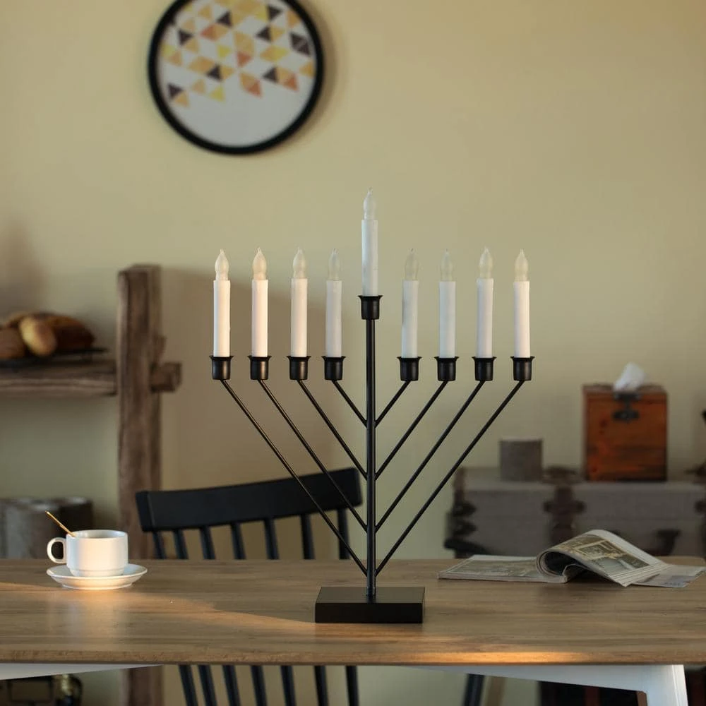 Vintiquewise Nine Branch Electric Chabad Judaica Chanukah Menorah With LED Candle Design Candlestick In Black 5 Vintiquewise Nine Branch Electric Chabad Judaica Chanukah Menorah With LED Candle Design Candlestick In Black - Image 5