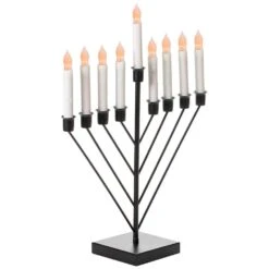 Vintiquewise Nine Branch Electric Chabad Judaica Chanukah Menorah With LED Candle Design Candlestick In Black