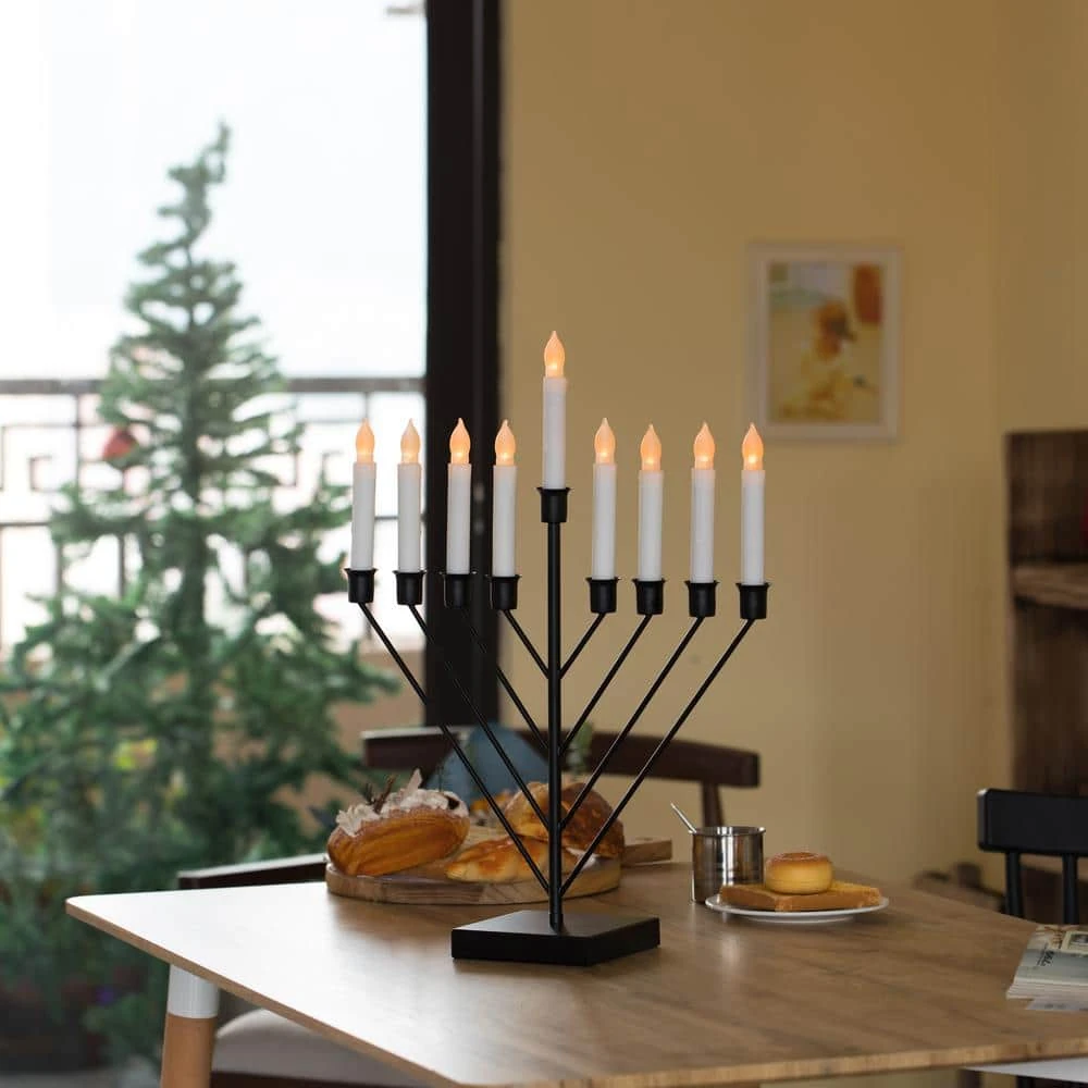 Vintiquewise Nine Branch Electric Chabad Judaica Chanukah Menorah With LED Candle Design Candlestick In Black 2 Vintiquewise Nine Branch Electric Chabad Judaica Chanukah Menorah With LED Candle Design Candlestick In Black - Image 2