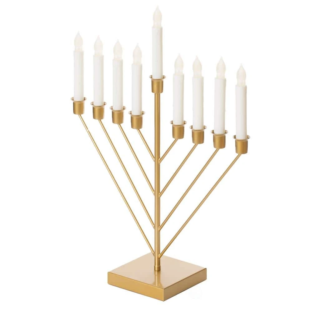 Vintiquewise Nine Branch Electric Chabad Judaica Chanukah Menorah With LED Candle Design Candlestick In Gold 1 Vintiquewise Nine Branch Electric Chabad Judaica Chanukah Menorah With LED Candle Design Candlestick In Gold