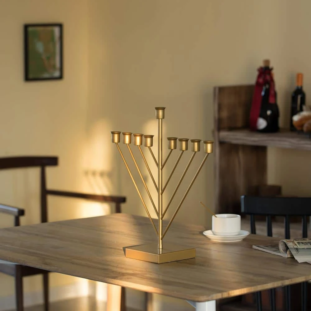Vintiquewise Nine Branch Electric Chabad Judaica Chanukah Menorah With LED Candle Design Candlestick In Gold 5 Vintiquewise Nine Branch Electric Chabad Judaica Chanukah Menorah With LED Candle Design Candlestick In Gold - Image 5