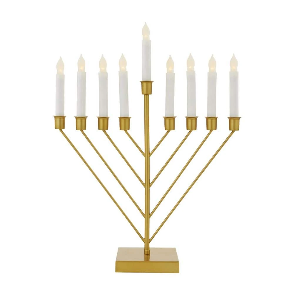 Vintiquewise Nine Branch Electric Chabad Judaica Chanukah Menorah With LED Candle Design Candlestick In Gold 2 Vintiquewise Nine Branch Electric Chabad Judaica Chanukah Menorah With LED Candle Design Candlestick In Gold - Image 2