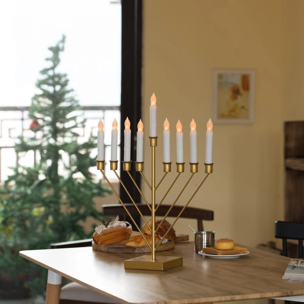 Vintiquewise Nine Branch Electric Chabad Judaica Chanukah Menorah With LED Candle Design Candlestick In Gold 8 Vintiquewise Nine Branch Electric Chabad Judaica Chanukah Menorah With LED Candle Design Candlestick In Gold - Image 8