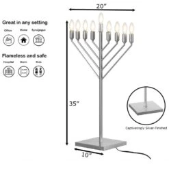 Vintiquewise Large Modern Antique Silver Nine Branch Electric Chabad Style Hanukkah Menorah With Flame Shaped LED Light Candles 10 Vintiquewise Large Modern Antique Silver Nine Branch Electric Chabad Style Hanukkah Menorah With Flame Shaped LED Light Candles -The Home Depot Shop vintiquewise menorahs qi004626 si 1f 1000