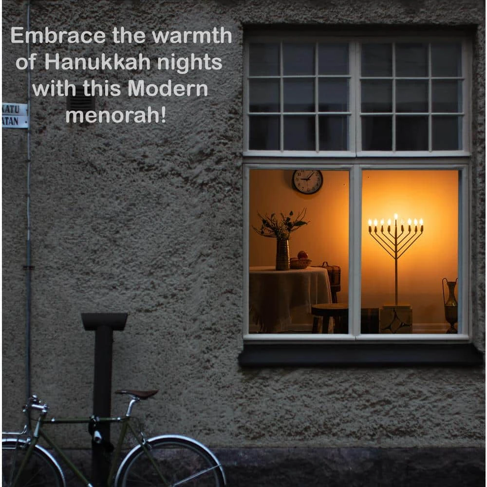 Vintiquewise Large Modern Antique Silver Nine Branch Electric Chabad Style Hanukkah Menorah With Flame Shaped LED Light Candles 3 Vintiquewise Large Modern Antique Silver Nine Branch Electric Chabad Style Hanukkah Menorah With Flame Shaped LED Light Candles - Image 3