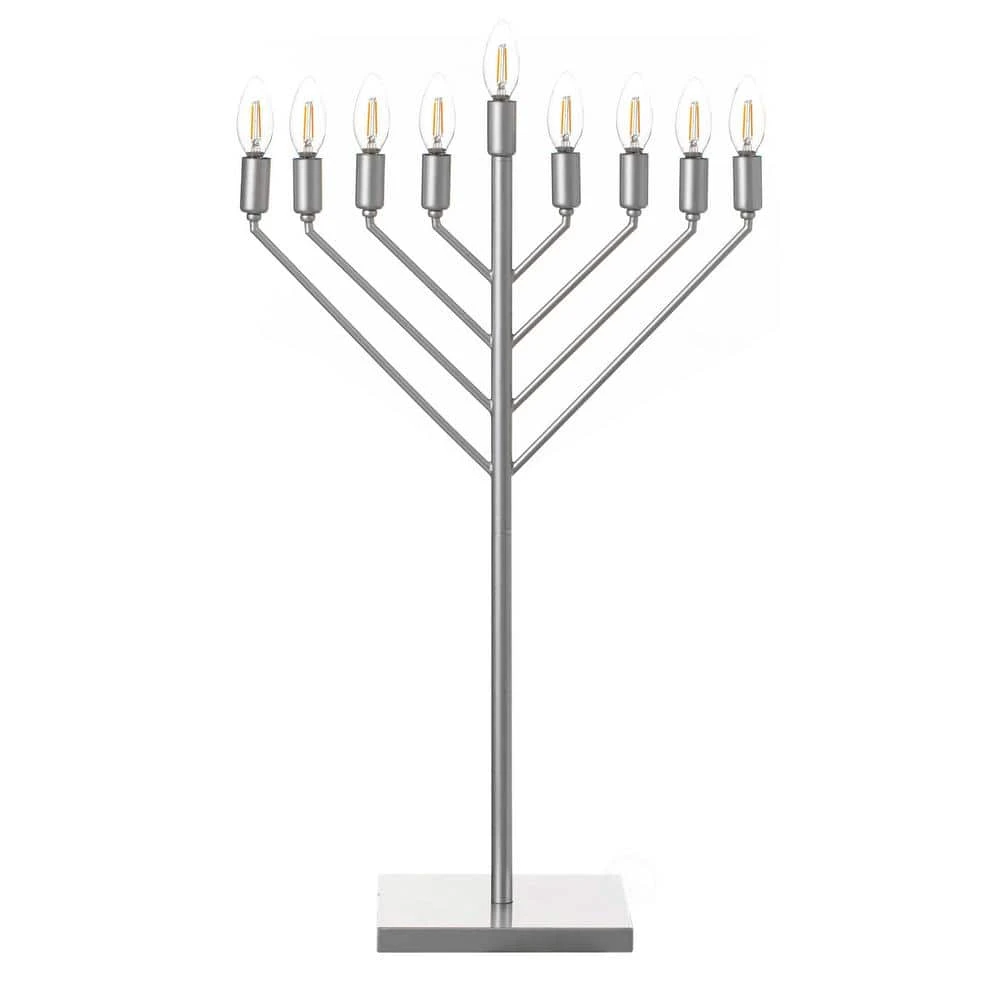 Vintiquewise Large Modern Antique Silver Nine Branch Electric Chabad Style Hanukkah Menorah With Flame Shaped LED Light Candles 1 Vintiquewise Large Modern Antique Silver Nine Branch Electric Chabad Style Hanukkah Menorah With Flame Shaped LED Light Candles