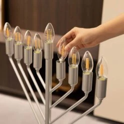 Vintiquewise Large Modern Antique Silver Nine Branch Electric Chabad Style Hanukkah Menorah With Flame Shaped LED Light Candles 13 Vintiquewise Large Modern Antique Silver Nine Branch Electric Chabad Style Hanukkah Menorah With Flame Shaped LED Light Candles -The Home Depot Shop vintiquewise menorahs qi004626 si 76 1000