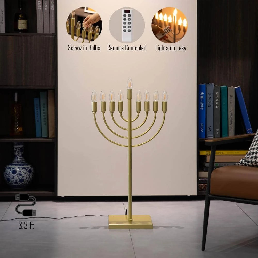 Vintiquewise Gold Finish Modern Contemporary Hanukkah Menorah With LED Hanukkah Candles And Remote Control 5 Vintiquewise Gold Finish Modern Contemporary Hanukkah Menorah With LED Hanukkah Candles And Remote Control - Image 5