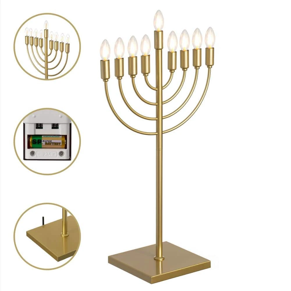 Vintiquewise Gold Finish Modern Contemporary Hanukkah Menorah With LED Hanukkah Candles And Remote Control 7 Vintiquewise Gold Finish Modern Contemporary Hanukkah Menorah With LED Hanukkah Candles And Remote Control - Image 7
