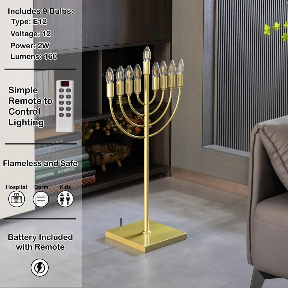 Vintiquewise Gold Finish Modern Contemporary Hanukkah Menorah With LED Hanukkah Candles And Remote Control 2 Vintiquewise Gold Finish Modern Contemporary Hanukkah Menorah With LED Hanukkah Candles And Remote Control - Image 2