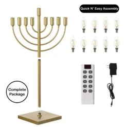 Vintiquewise Gold Finish Modern Contemporary Hanukkah Menorah With LED Hanukkah Candles And Remote Control 12 Vintiquewise Gold Finish Modern Contemporary Hanukkah Menorah With LED Hanukkah Candles And Remote Control -The Home Depot Shop vintiquewise menorahs qi004694 gd fa 1000