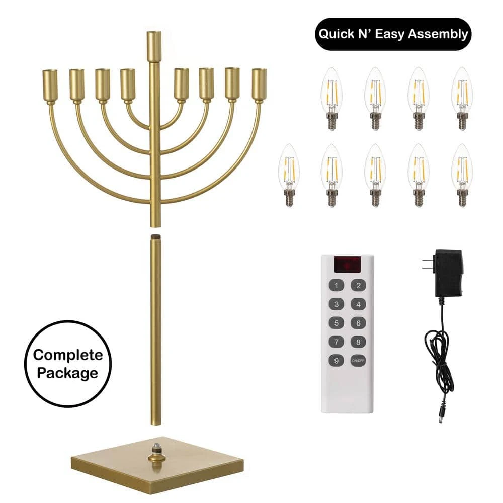 Vintiquewise Gold Finish Modern Contemporary Hanukkah Menorah With LED Hanukkah Candles And Remote Control 6 Vintiquewise Gold Finish Modern Contemporary Hanukkah Menorah With LED Hanukkah Candles And Remote Control - Image 6