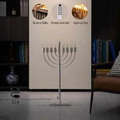 Vintiquewise Silver Finish Modern Contemporary Hanukkah Menorah With LED Hanukkah Candles And Remote Control -The Home Depot Shop vintiquewise menorahs qi004694 sl 44 1000