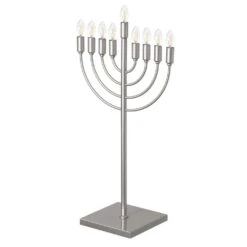 Vintiquewise Silver Finish Modern Contemporary Hanukkah Menorah With LED Hanukkah Candles And Remote Control