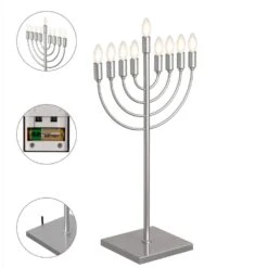 Vintiquewise Silver Finish Modern Contemporary Hanukkah Menorah With LED Hanukkah Candles And Remote Control -The Home Depot Shop vintiquewise menorahs qi004694 sl 76 1000