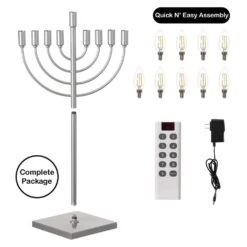 Vintiquewise Silver Finish Modern Contemporary Hanukkah Menorah With LED Hanukkah Candles And Remote Control -The Home Depot Shop vintiquewise menorahs qi004694 sl fa 1000