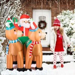 7 Ft. X 4 Ft. Outdoor Christmas Decor Santa On Green Sleigh Inflatable With LED Lights -The Home Depot Shop vivohome christmas inflatables vh387 new 1f 1000