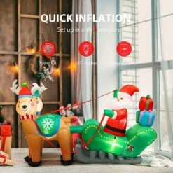 7 Ft. X 4 Ft. Outdoor Christmas Decor Santa On Green Sleigh Inflatable With LED Lights -The Home Depot Shop vivohome christmas inflatables vh387 new 44 1000