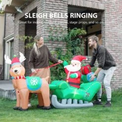7 Ft. X 4 Ft. Outdoor Christmas Decor Santa On Green Sleigh Inflatable With LED Lights -The Home Depot Shop vivohome christmas inflatables vh387 new 4f 1000
