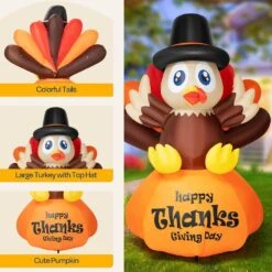 6 Ft. Height Thanksgiving Inflatable LED Lighted Turkey On Pumpkin 13 6 Ft. Height Thanksgiving Inflatable LED Lighted Turkey On Pumpkin -The Home Depot Shop vivohome outdoor fall decorations vh1455us 44 1000