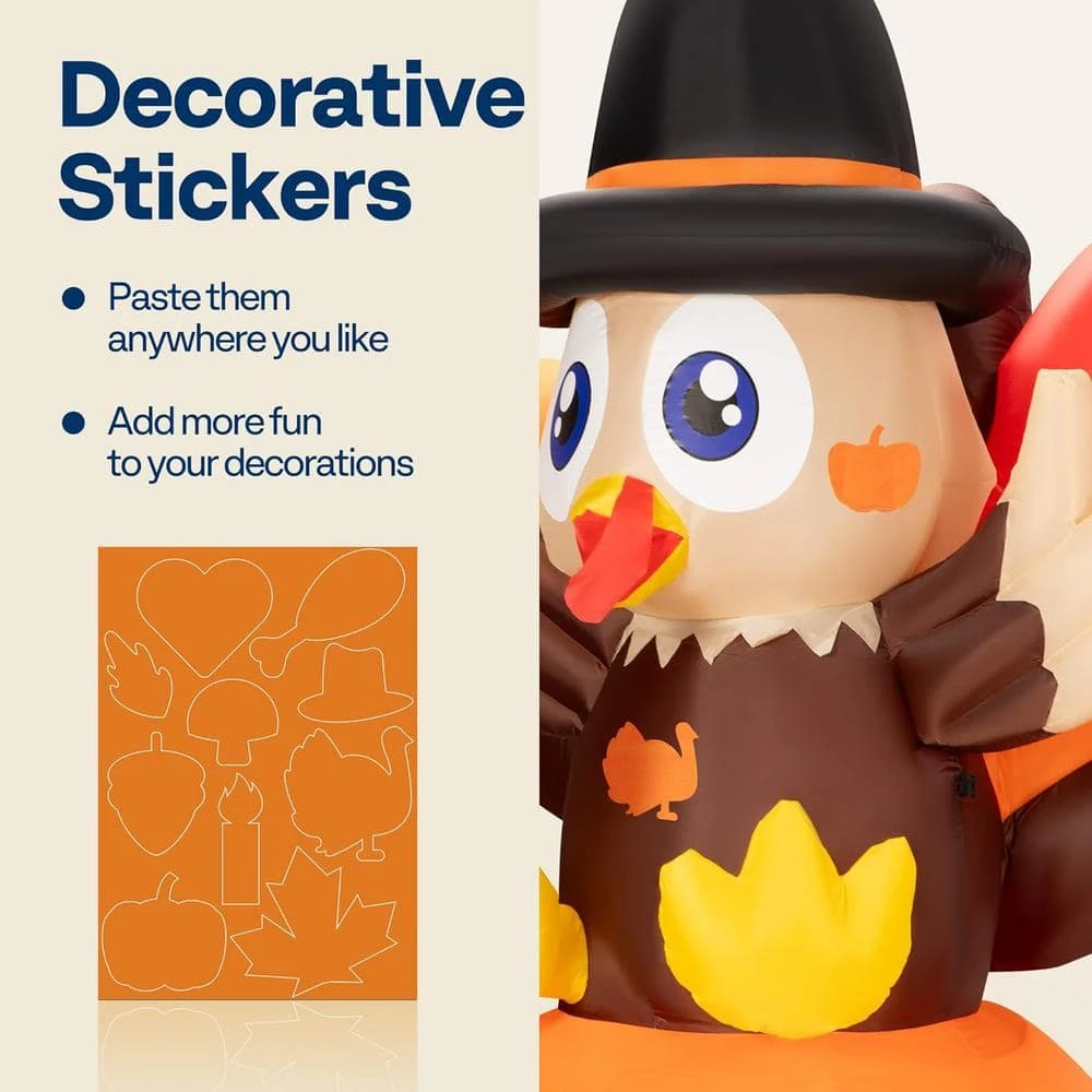 6 Ft. Height Thanksgiving Inflatable LED Lighted Turkey On Pumpkin 8 6 Ft. Height Thanksgiving Inflatable LED Lighted Turkey On Pumpkin - Image 8