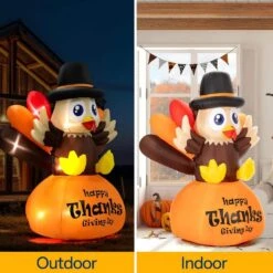 6 Ft. Height Thanksgiving Inflatable LED Lighted Turkey On Pumpkin 14 6 Ft. Height Thanksgiving Inflatable LED Lighted Turkey On Pumpkin -The Home Depot Shop vivohome outdoor fall decorations vh1455us fa 1000