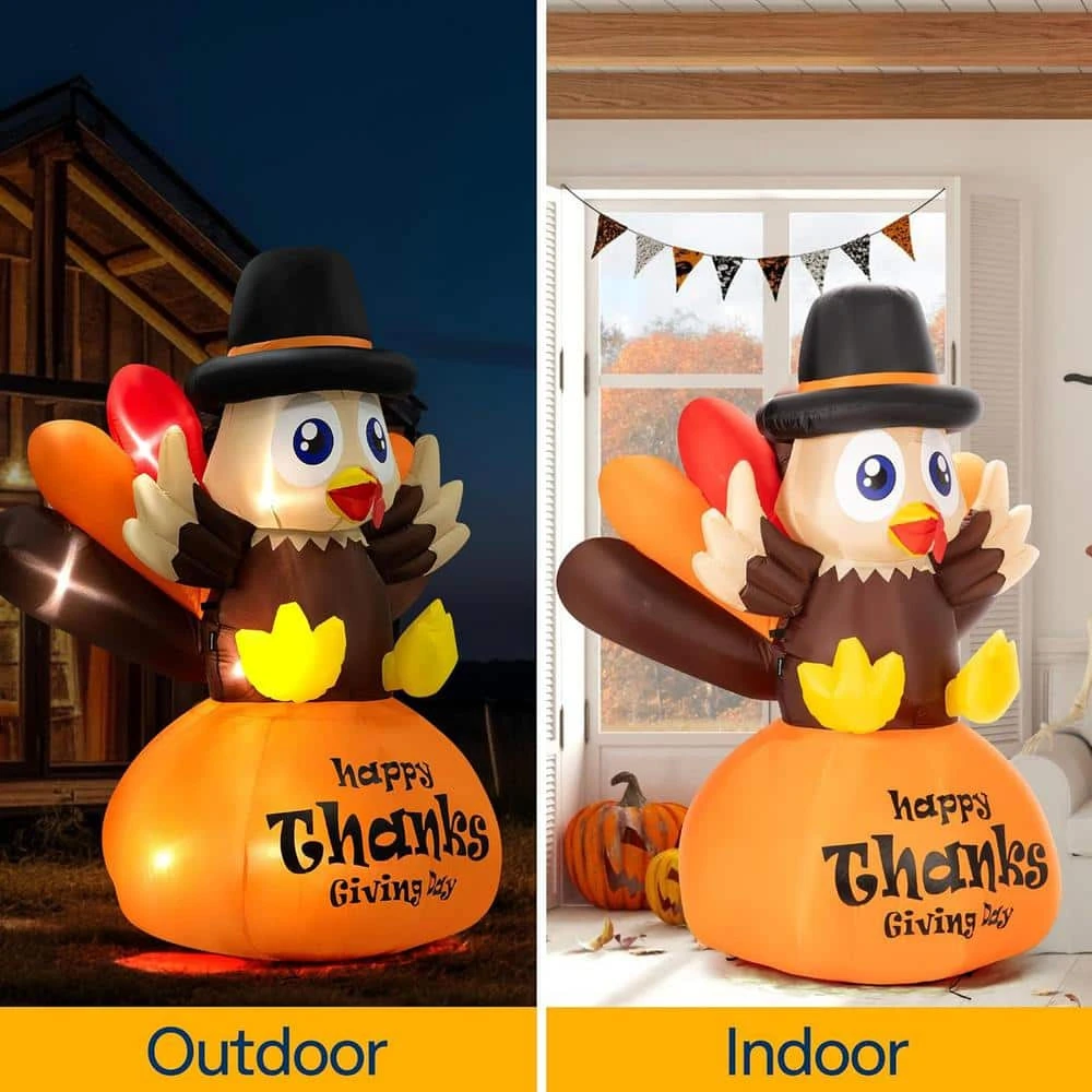 6 Ft. Height Thanksgiving Inflatable LED Lighted Turkey On Pumpkin 7 6 Ft. Height Thanksgiving Inflatable LED Lighted Turkey On Pumpkin - Image 7