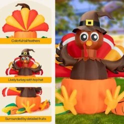 7 Ft. Long Thanksgiving Inflatable LED Lighted Turkey Inside Pumpkin 13 7 Ft. Long Thanksgiving Inflatable LED Lighted Turkey Inside Pumpkin -The Home Depot Shop vivohome outdoor fall decorations vh1481us 44 1000