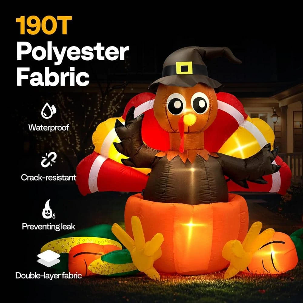 7 Ft. Long Thanksgiving Inflatable LED Lighted Turkey Inside Pumpkin 4 7 Ft. Long Thanksgiving Inflatable LED Lighted Turkey Inside Pumpkin - Image 4