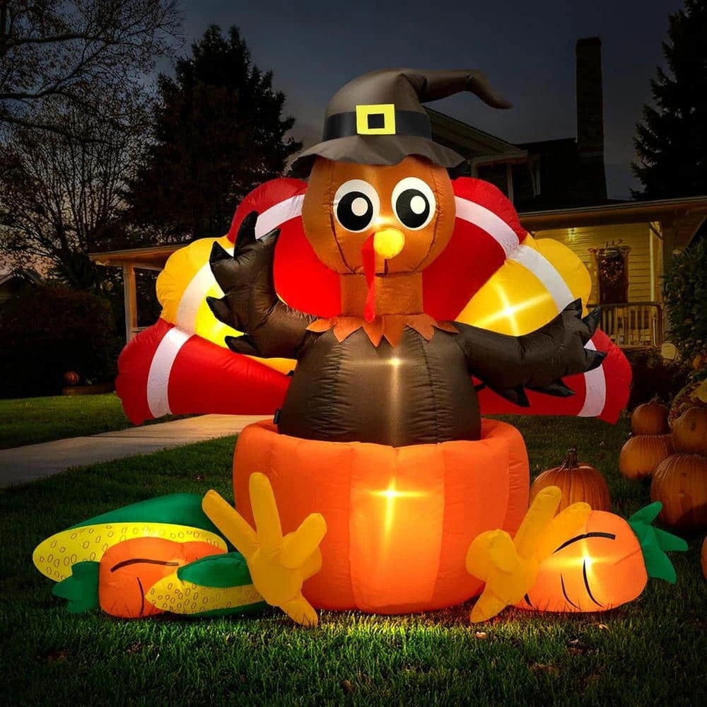 7 Ft. Long Thanksgiving Inflatable LED Lighted Turkey Inside Pumpkin 1 7 Ft. Long Thanksgiving Inflatable LED Lighted Turkey Inside Pumpkin