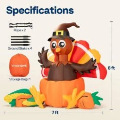 7 Ft. Long Thanksgiving Inflatable LED Lighted Turkey Inside Pumpkin 15 7 Ft. Long Thanksgiving Inflatable LED Lighted Turkey Inside Pumpkin -The Home Depot Shop vivohome outdoor fall decorations vh1481us 76 1000