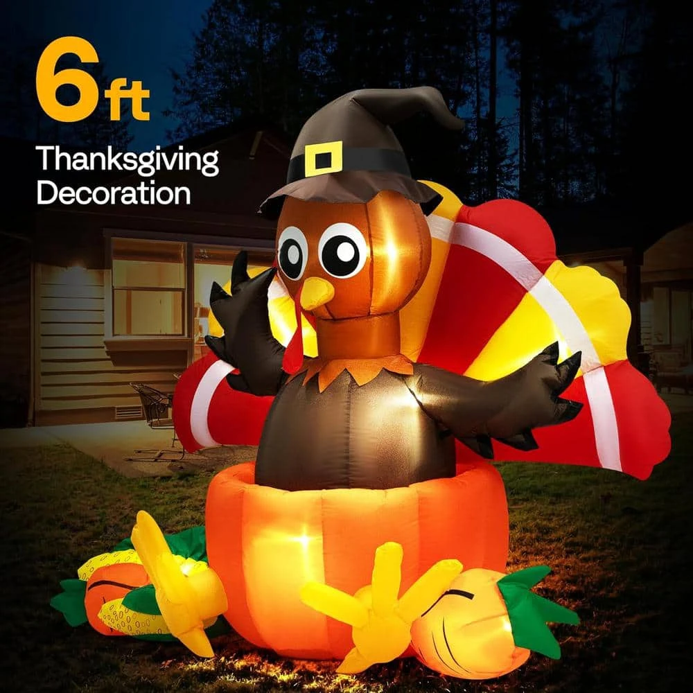 7 Ft. Long Thanksgiving Inflatable LED Lighted Turkey Inside Pumpkin 3 7 Ft. Long Thanksgiving Inflatable LED Lighted Turkey Inside Pumpkin - Image 3