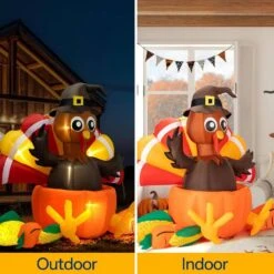 7 Ft. Long Thanksgiving Inflatable LED Lighted Turkey Inside Pumpkin 14 7 Ft. Long Thanksgiving Inflatable LED Lighted Turkey Inside Pumpkin -The Home Depot Shop vivohome outdoor fall decorations vh1481us fa 1000