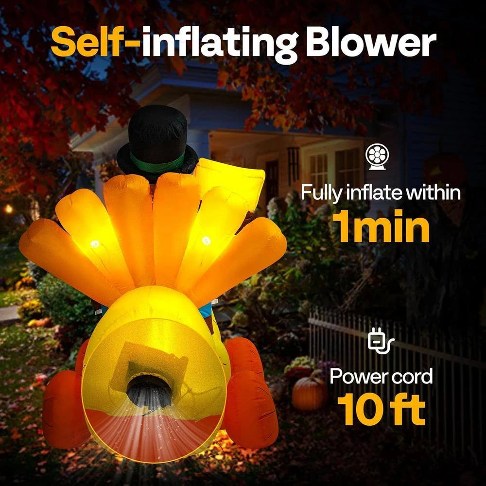 6 Ft. Long Thanksgiving Inflatable LED Lighted Turkey Driving Corn Car 4 6 Ft. Long Thanksgiving Inflatable LED Lighted Turkey Driving Corn Car - Image 4