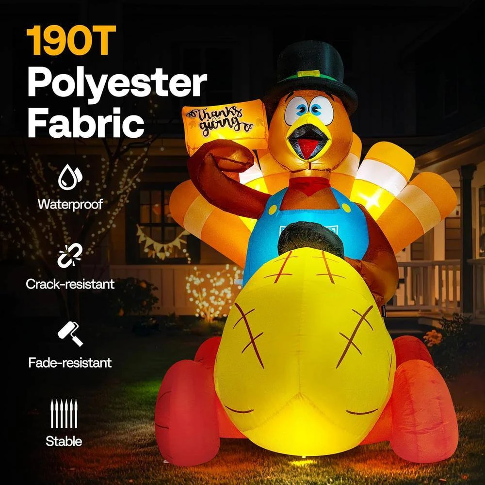 6 Ft. Long Thanksgiving Inflatable LED Lighted Turkey Driving Corn Car 3 6 Ft. Long Thanksgiving Inflatable LED Lighted Turkey Driving Corn Car - Image 3
