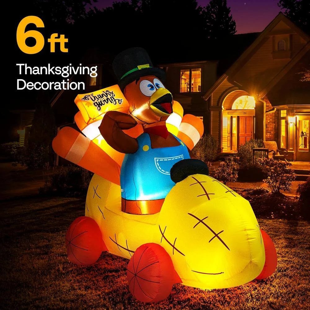 6 Ft. Long Thanksgiving Inflatable LED Lighted Turkey Driving Corn Car 2 6 Ft. Long Thanksgiving Inflatable LED Lighted Turkey Driving Corn Car - Image 2